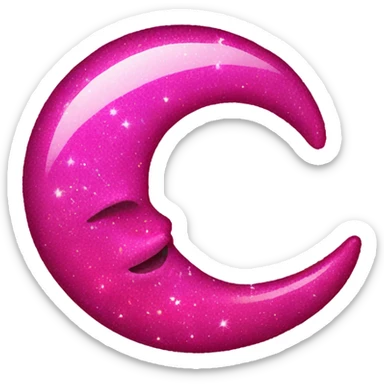 Hot pink crystallized crescent moon with glitter and lights dangling  sticker