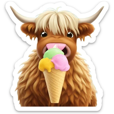 highland cow eating an icecream sticker