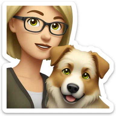 Brown light hair woman aux Green eyes with glasses Green eyes and White eurasier dog  sticker
