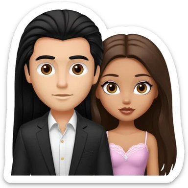 a pretty tan bratz girl with long brown hair and white bratz man with black hair sticker
