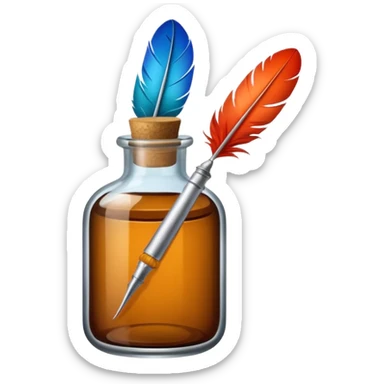 feather quill and ink bottle sticker