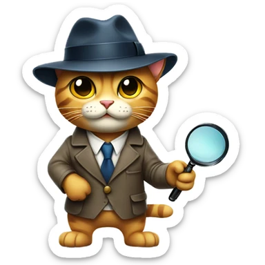 Detective cat wearing a fedora and holding a magnifying glass sticker