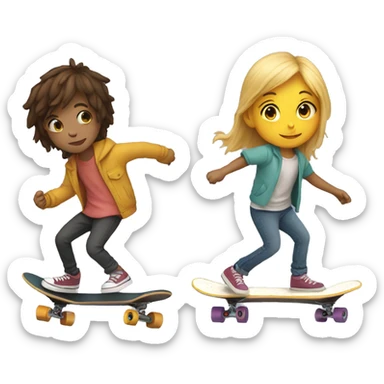 A young person on a skateboard is pushed by another sticker