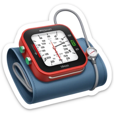 blood pressure cuff wrapped around upper arm with dial reading sticker