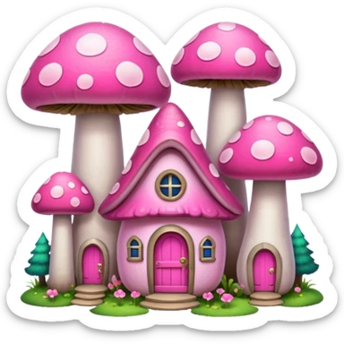 pink mushroom houses sticker
