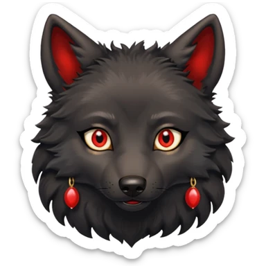 cute black wolf, red eyes with gold hoops in ears sticker