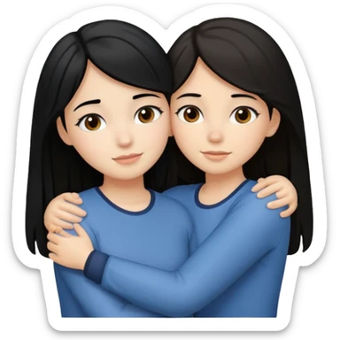 2 niñas abrazándose. Las 2 con la piel blanca pero una con pelo negro y la otra con pelo marrón y mechas rubias sticker