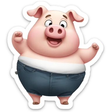 fat pig doing a handstand sticker