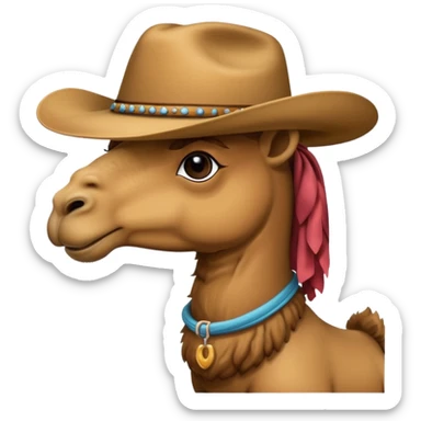 A camel with a cowboy hat sticker