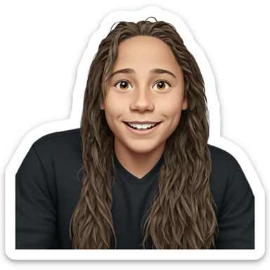 smiling boy with long hair sticker