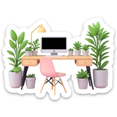 beautiful minimalist girl aesthetic bedroom with soft colors, organized desk, plants, and clean lines sticker