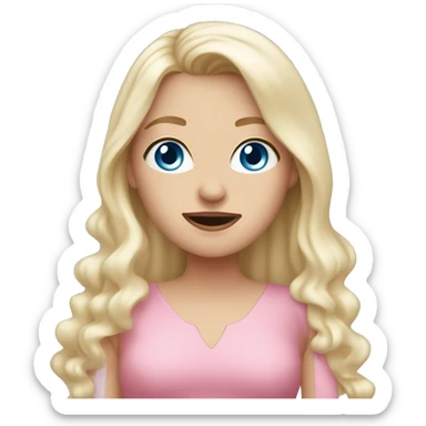 White girl. Long white blonde hair. Blue eyes. Pink dress. Hand in front of mouth  sticker