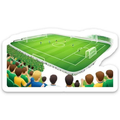 An icon showing a large, beautiful indoor stadium with soccer players on the field, actively playing. Fans cheer from the stands, creating a vibrant and energetic atmosphere. Bright lights shine down on the action, symbolizing the excitement of live sporting events. Transparent background. sticker