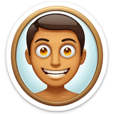 A smug, charismatic figure holds a mirror their reflection. in the glass—glowing, bad eyes a tgrin, or deep cracks symbolizing a **fragile ego**. Their grip is tight, as if clinging to the illusion of perfection, shadows  behind them, revealing the manipulation hidden beneath their charm. sticker