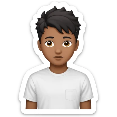 face emoji, 16-year-old, brown skin, wavy black hair with a taper fade, good-looking, white t-shirt sticker