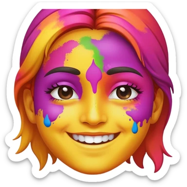 smiling emoji with bright holi colors on face sticker