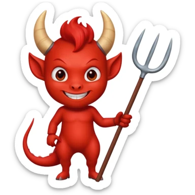 a Red devil, Small red imp holding pitchfork, tail curled sticker