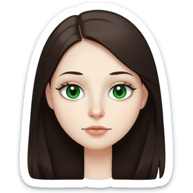 Me with white skin with dark long brown straight hair , green eyes, thin top lip big bottom lip mole on the right side of my chin  sticker