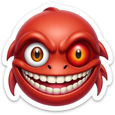 Creature comes out of the eye of a another creature who has red skin and a wide smile with long teeth sticker