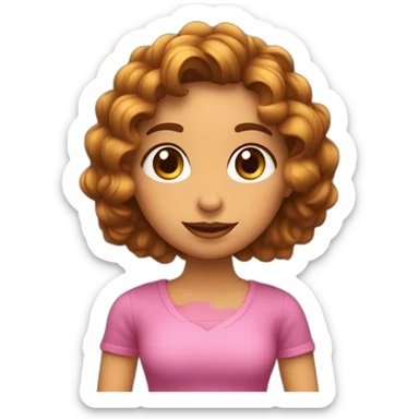 chica con pelo castaño un poco ondulado, ojos marrones, con anteojo de borde superior rosa, en la mano un iPhone  sticker