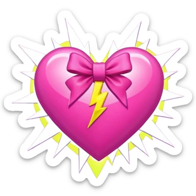 neon heart with a pink bow with heart pattern on the bow, with lightning sticker
