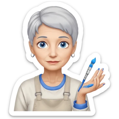 FEMME 65 ET PLUS CHEVEUX GRIS, YEUX BLEU ARTISTE PEINTRE  sticker