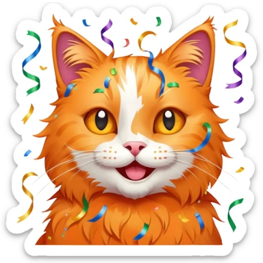 Cat with confetti and streamers celebrating sticker