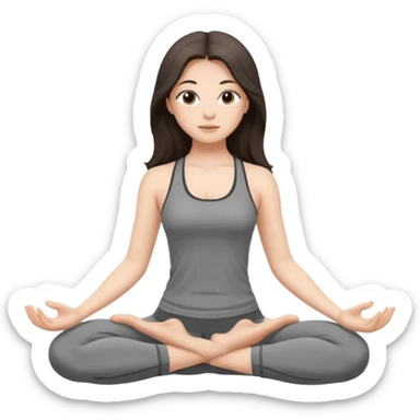 a brunette girl doing yoga, she is wearing a grey fit and she has dark long and loose hair.  sticker