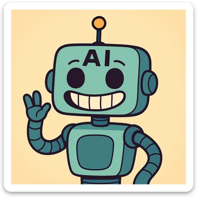 funny AI robot with a big smile, vibrant colors, suitable for Slack emoji sticker