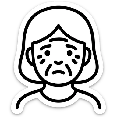 simple icon style woman emoji with facial sagging, lines suggesting loose skin on face sticker