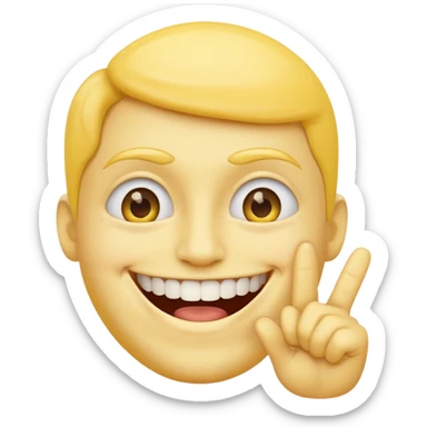 Emoji tête jaune avec un sourire et le doigt à moitié devant les dents  sticker