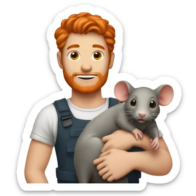 Redhead man holding rat sticker