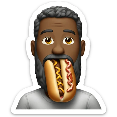 Big bearded guy eating a hotdog sticker