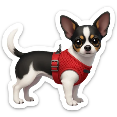 Black and white chihuahua in red harness sticker