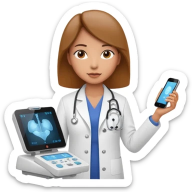 female doctor working an ultrasound machine sticker