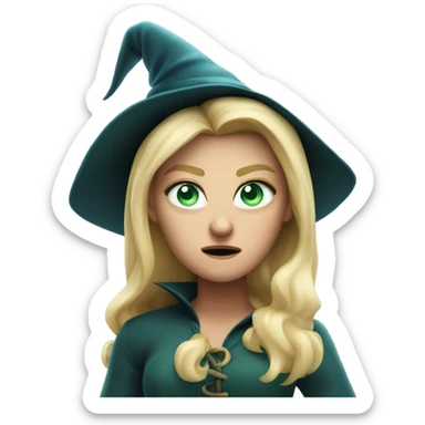 Angry Blonde witch with green blue eyes hat angry sticker