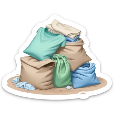 Dirty pile of laundry with green pastel blue pastel and beige colours on the ground  sticker