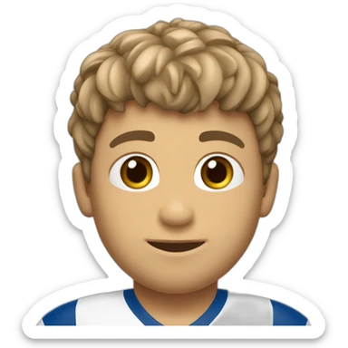 Niño con pelo castaño corto con flequillo y equipación de fútbol del recreativo de huelva sticker