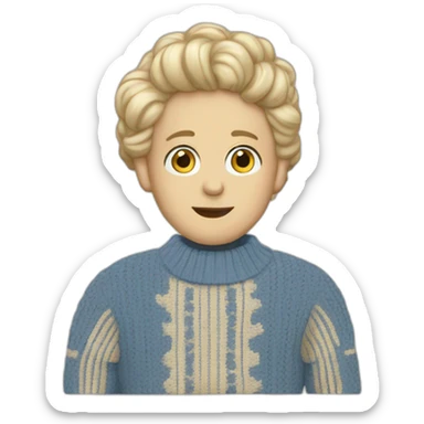 old money style sweater, blue and beige sticker