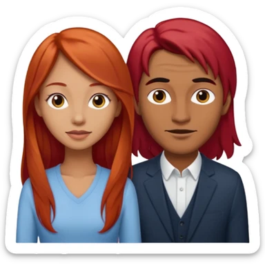 Mujer flaca con cabello largo color rojo color de piel media, hombre de color medio moreno con cabello color negro, flaco sticker