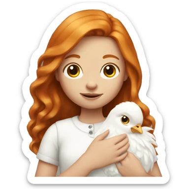 Ginger girl with Long hair and a white hen inside her Arms  sticker