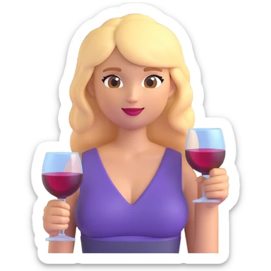 iPhone girl emoji, blond hair, sexy top, holding wine sticker