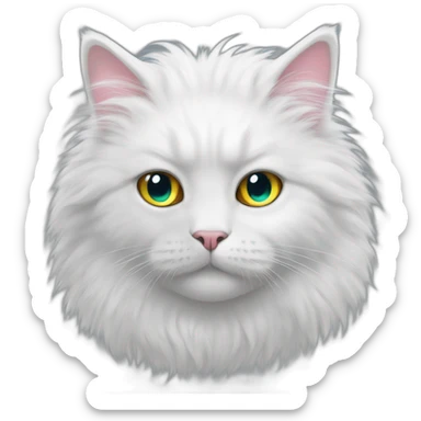 a white fluffy cat with multicolored eyes sticker