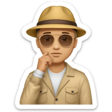 light skin man pensative, con la mano en el menton full body sticker