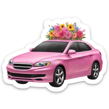 Pink car with glitter and decorated flowers  sticker