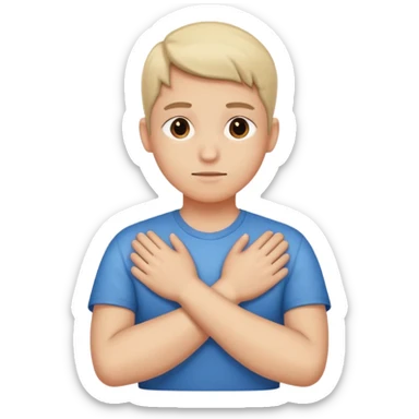 A person crosses their arms over their chest, forming a cross. sticker