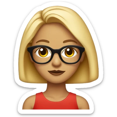 un emogi con una mujer rubia hermosa con ojos pardos con color miel y con blacer negro y con gafas de sol negras y con la bios pintados de rojo sticker