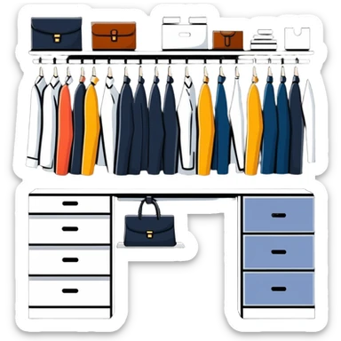 Simple closet with organized professional outfits, work wardrobe planning sticker