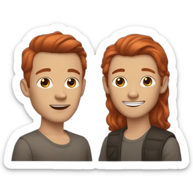 Gay men couple. Red hair blue eyes. Dark grey brown hair. Long hair sand chihuahua. sticker