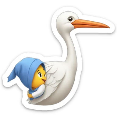 stork delivering baby boy in fabric held in its beak sticker